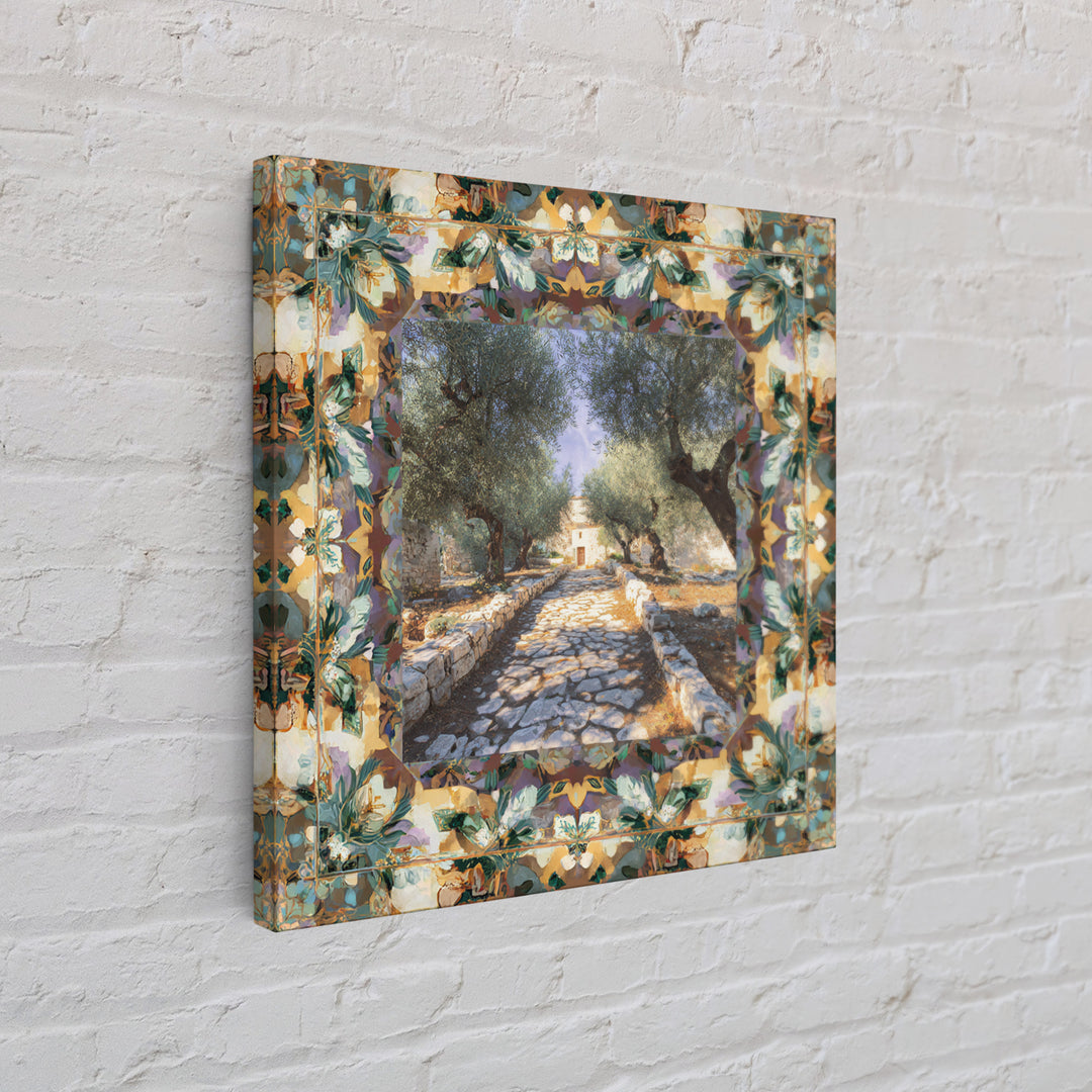 Olive Grove Path Framed Canvas Print, Italian Villa Art, Bedroom Wall Decor, Living Room Decor, Villa, Neutral Wall Art, IVA-1x1-27