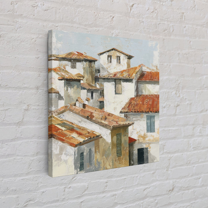 Terracotta Rooftops Against Pale Sky Framed Canvas Print, Italian Villa Art, Printable Art, Living Room Decor, Oil Painting, IVA-1x1-28