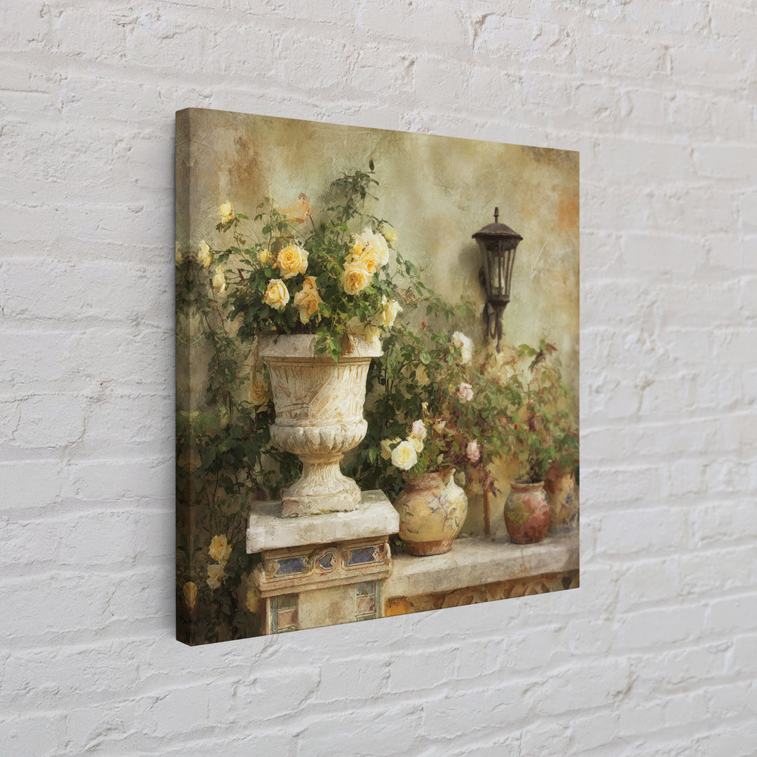 Italian Villa Garden Urn Canvas Print, Italian Villa Art, Landscape Art, Living Room Decor, Watercolor Art, Villa, IVA-1x1-30