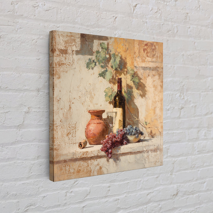 Grapevine and Wine Still Life on Linen Canvas Print, Italian Villa Art, Coastal Wall Art, Living Room Decor, Abstract Art, IVA-1x1-31