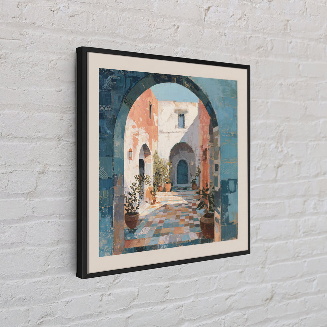 Mediterranean Arch Framing Blue Sea Framed Canvas Print, Italian Villa Art, Home Decor, Living Room Decor, Fine Art, Villa, IVA-1x1-32