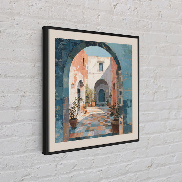 Mediterranean Arch Framing Blue Sea Framed Canvas Print, Italian Villa Art, Home Decor, Living Room Decor, Fine Art, Villa, IVA-1x1-32