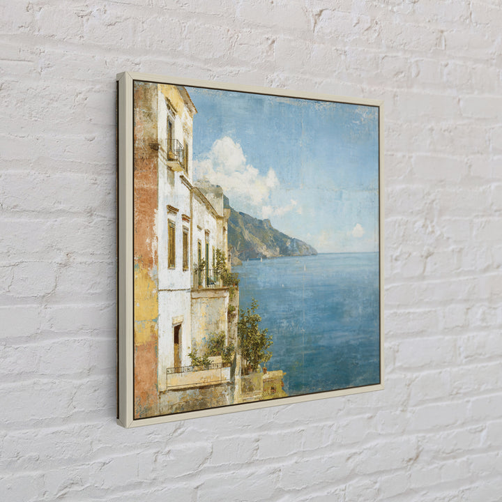 Amalfi Coast Cliffs Framed Canvas Print, Italian Villa Art, Colorful Wall Art, Living Room Decor, Oil Painting, Villa, IVA-1x1-37