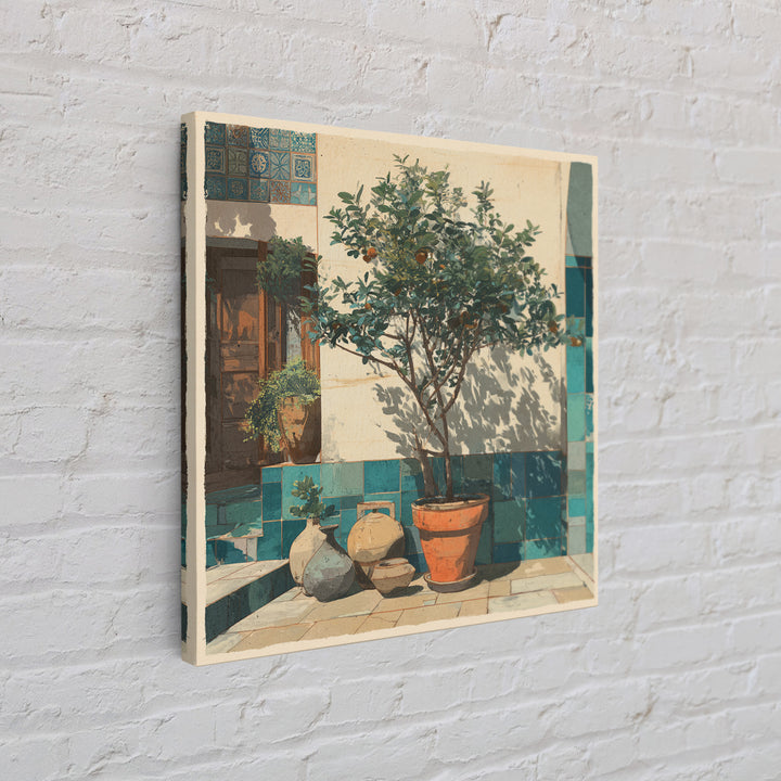 Orange Tree in a Courtyard Planter Framed Canvas Print, Italian Villa Art, Digital Download Art, Living Room Decor, Villa, IVA-1x1-38