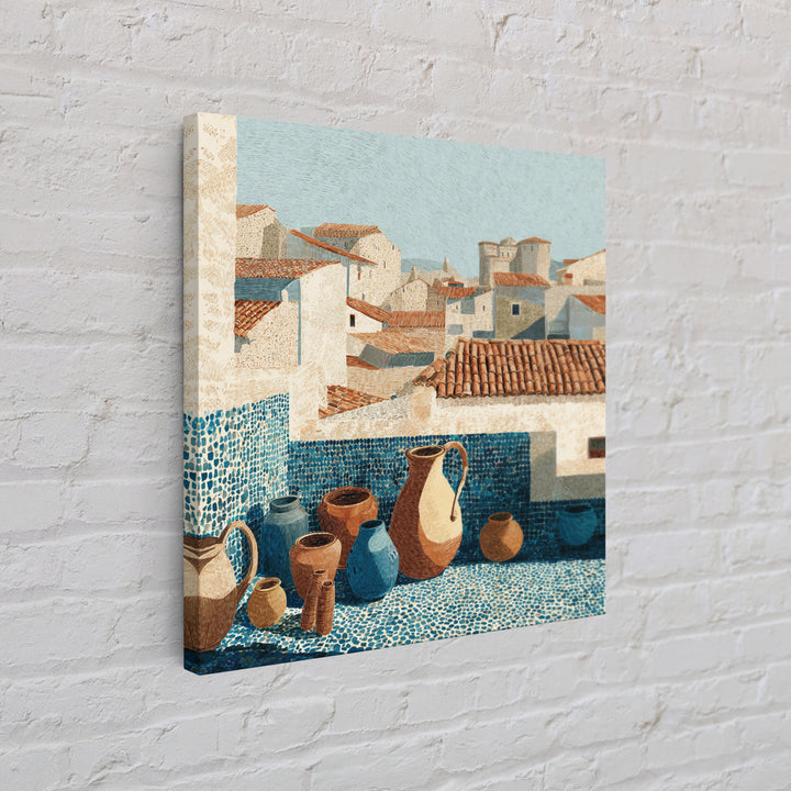 Terracotta Rooftops Against Pale Sky Canvas Print, Italian Villa Art, Wall Art Prints, Living Room Decor, Watercolor Art, Villa, IVA-1x1-4