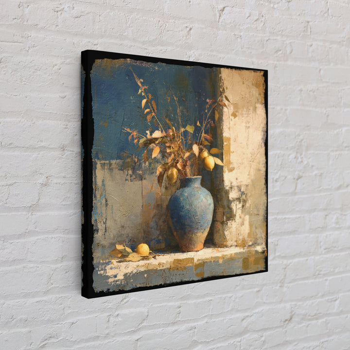 Lemon Branch in Blue Ceramic Vase Canvas Print, Italian Villa Art, Gallery Wall, Living Room Decor, Watercolor Art, Villa, IVA-1x1-50