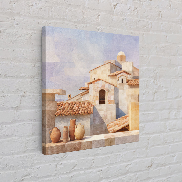 Terracotta Rooftops Against Pale Sky Framed Canvas Print, Italian Villa Art, Colorful Wall Art, Living Room Decor, Villa, IVA-1x1-52