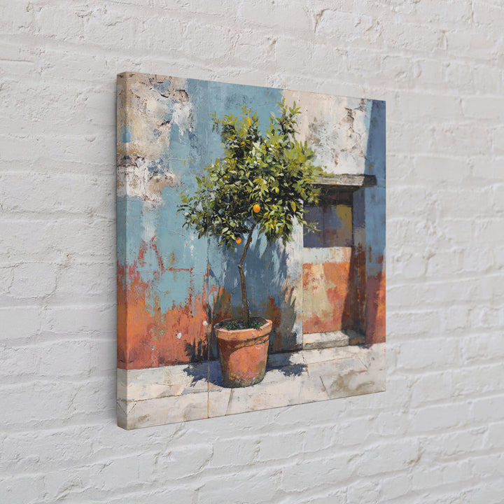 Orange Tree in a Courtyard Planter Framed Canvas Print, Italian Villa Art, Digital Download Art, Living Room Decor, Villa, IVA-1x1-62