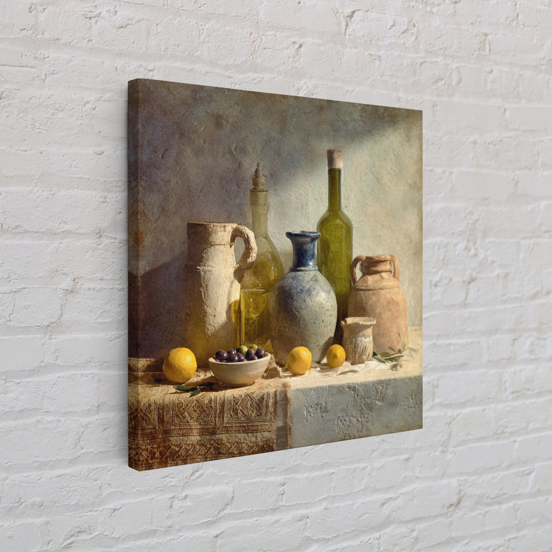 White Wine and Olives Still Life Framed Canvas Print, Italian Villa Art, Farmhouse Wall Art, Living Room Decor, Fine Art, Villa, IVA-1x1-64