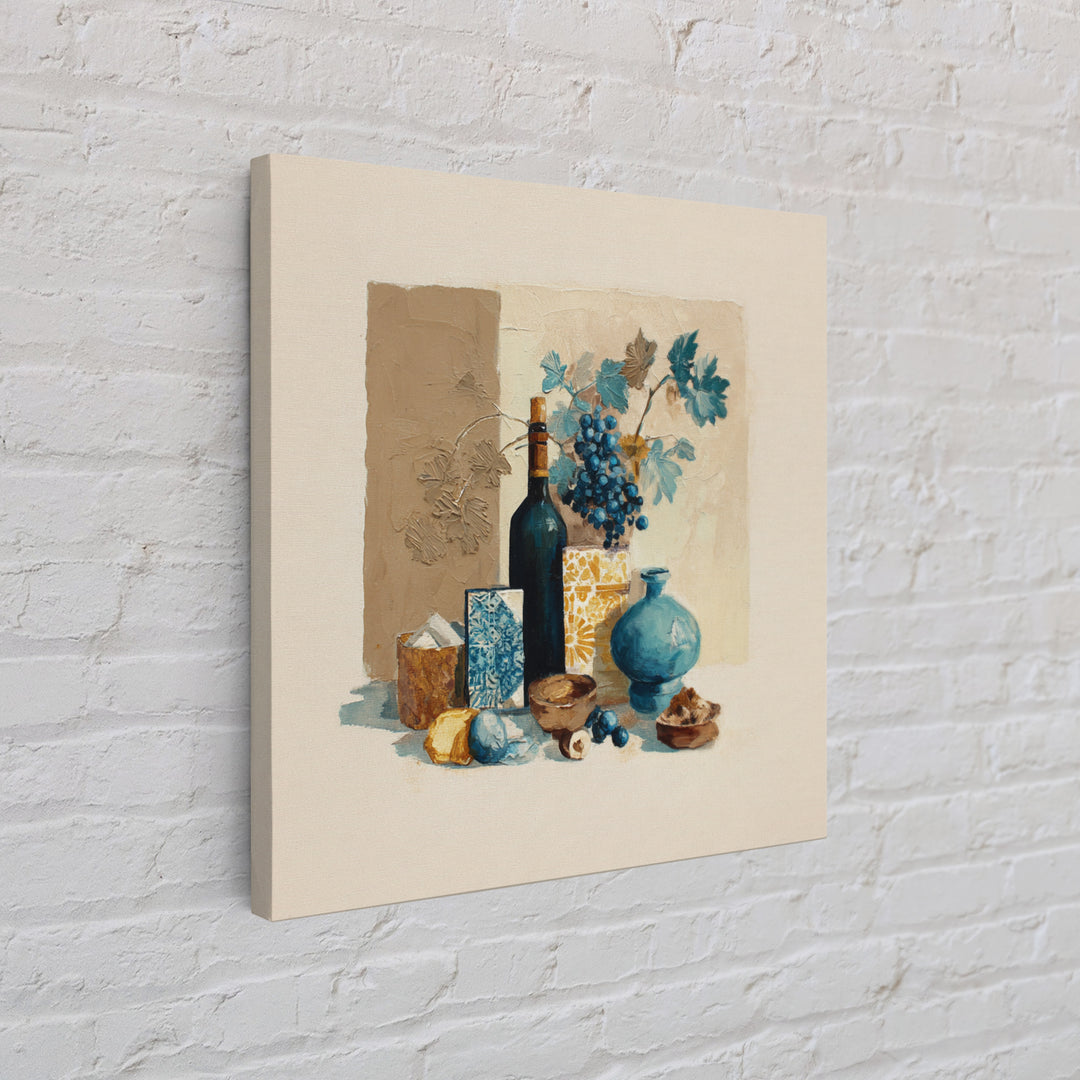 Grapevine and Wine Still Life on Linen Framed Canvas Print, Italian Villa Art, Printable Art, Living Room Decor, Villa, IVA-1x1-7