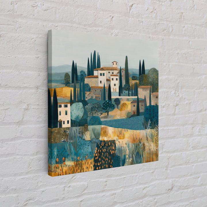 Tuscan Hillside with Cypress Trees and Golden Canvas Print, Italian Villa Art, Digital Art Print, Living Room Decor, Villa, IVA-1x1-73
