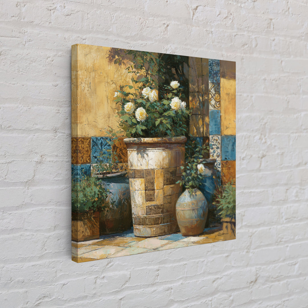 Italian Villa Garden Urn Framed Canvas Print, Italian Villa Art, Travel Poster, Living Room Decor, Villa, Fine Art Print, IVA-1x1-78