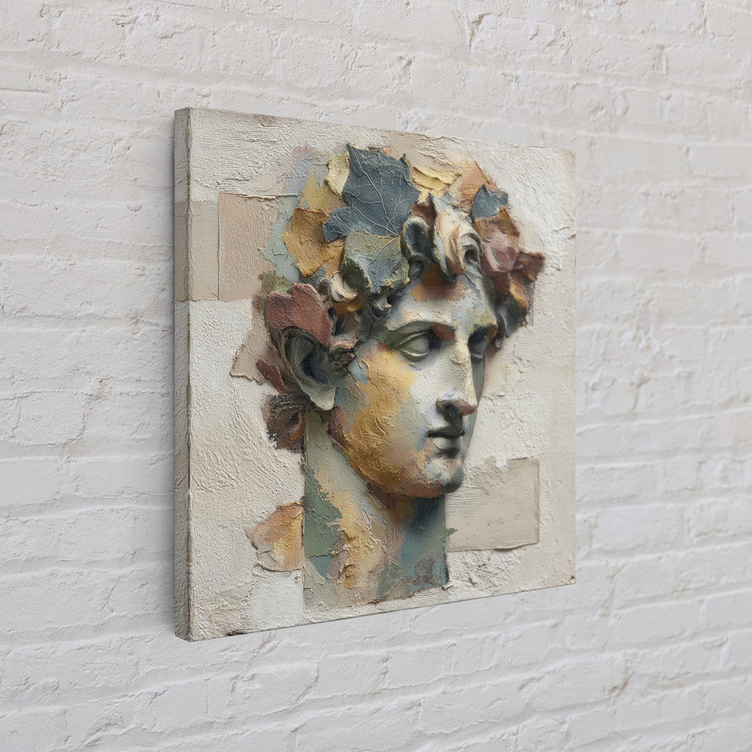 Classic Roman Statue Bust Framed Canvas Print, Italian Villa Art, Landscape Print, Living Room Decor, Abstract Art, Villa, IVA-1x1-84