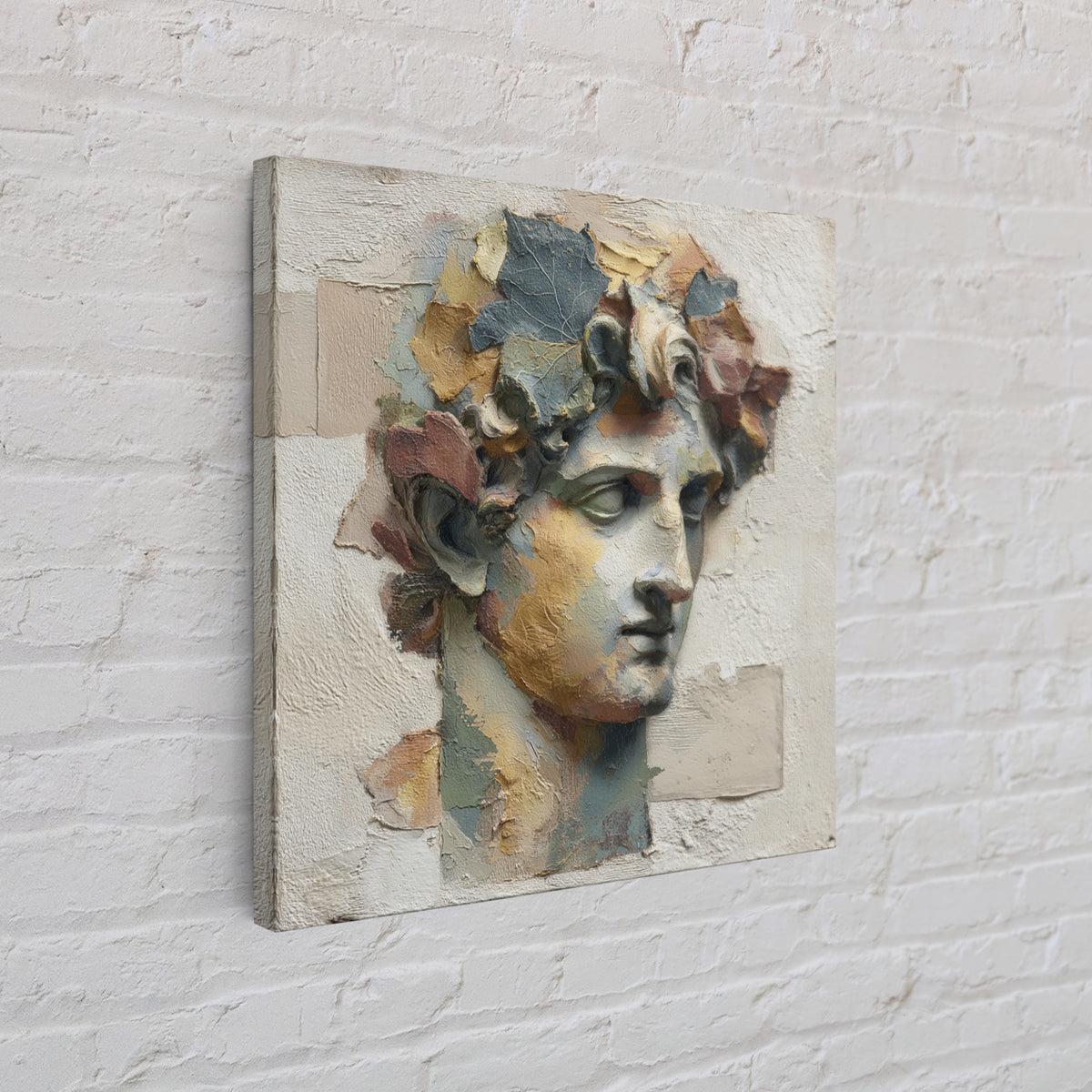 Classic Roman Statue Bust Framed Canvas Print, Italian Villa Art, Landscape Print, Living Room Decor, Abstract Art, Villa, IVA-1x1-84