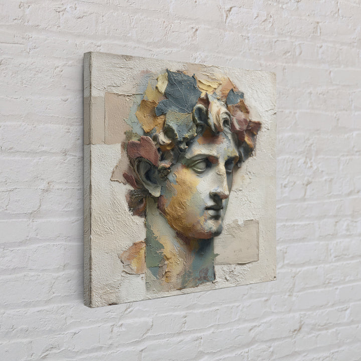 Classic Roman Statue Bust Framed Canvas Print, Italian Villa Art, Landscape Print, Living Room Decor, Abstract Art, Villa, IVA-1x1-84