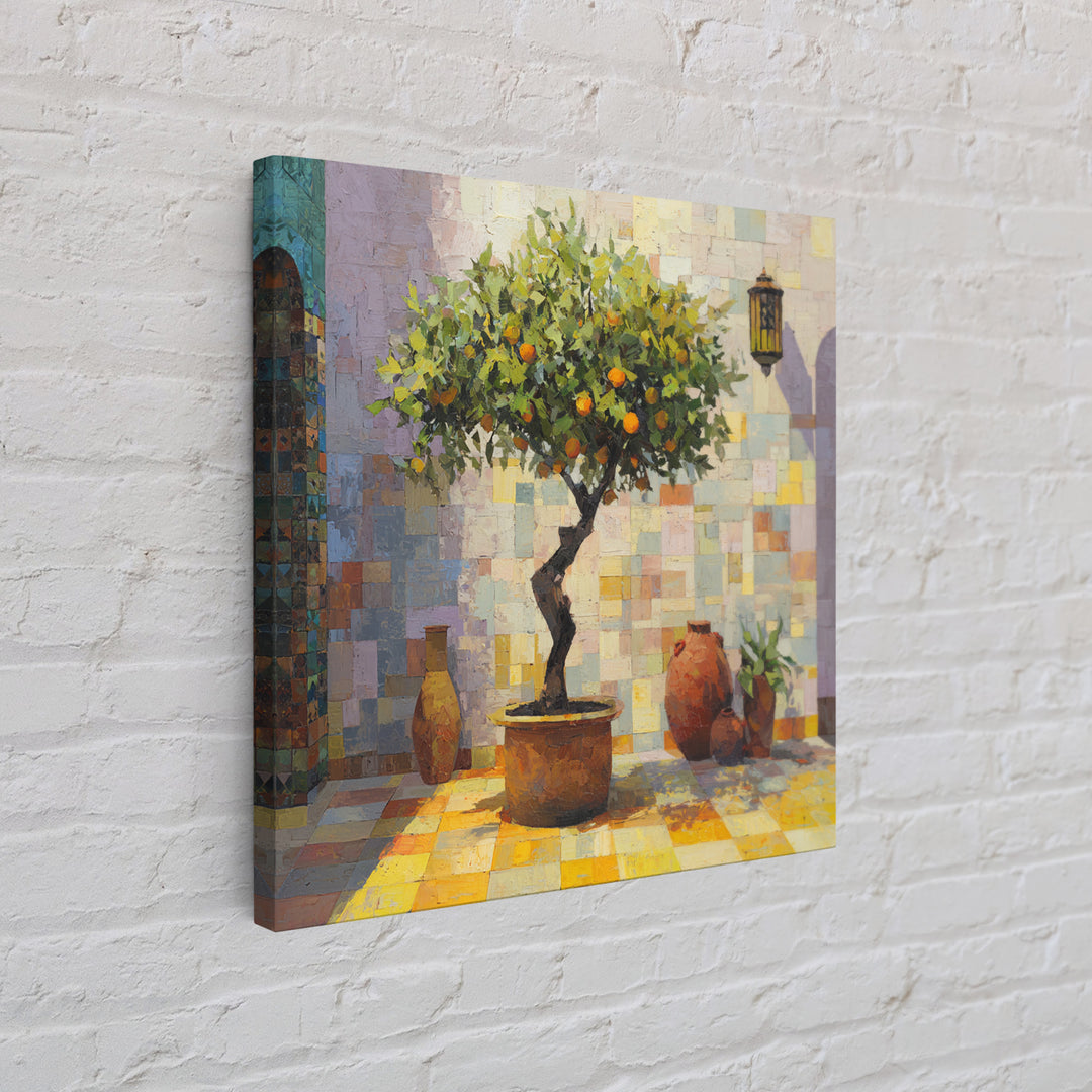 Orange Tree in a Courtyard Planter Canvas Print, Italian Villa Art, Rustic Home Decor, Living Room Decor, Fine Art, Villa, IVA-1x1-86