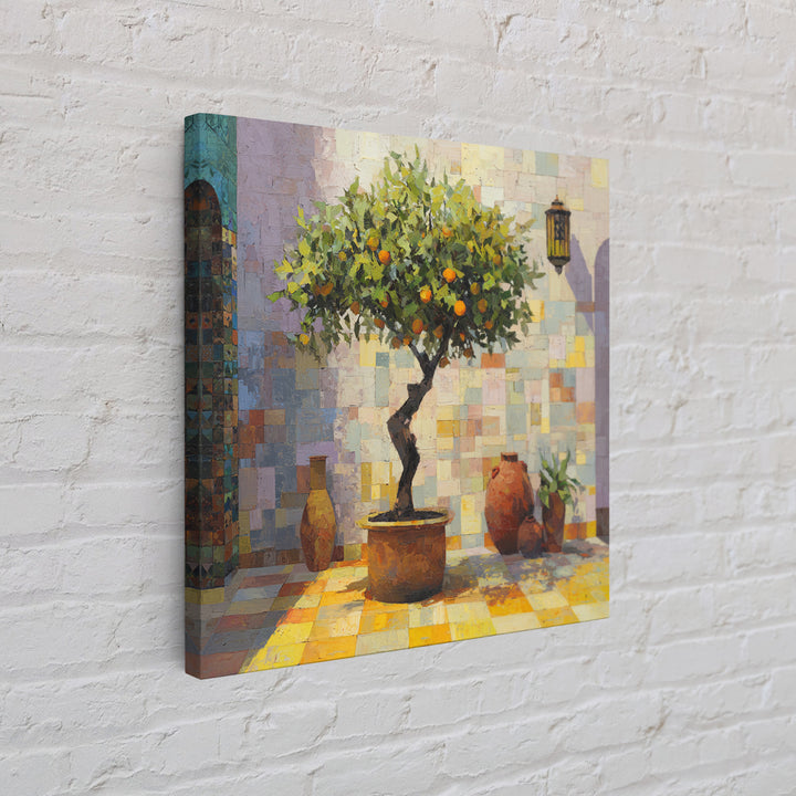 Orange Tree in a Courtyard Planter Canvas Print, Italian Villa Art, Rustic Home Decor, Living Room Decor, Fine Art, Villa, IVA-1x1-86