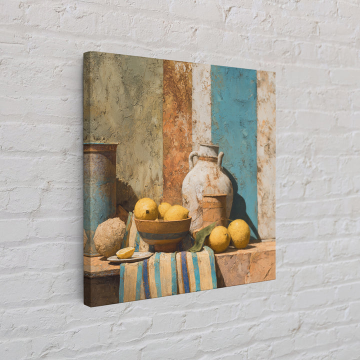 Coastal Lemons and Striped Cloth Arrangement Canvas Print, Italian Villa Art, Printable Wall Art, Living Room Decor, Villa, IVA-1x1-96