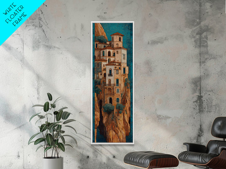 Amalfi Coast Cliffs Canvas Print, Italian Villa Art, Coastal Wall Art, Living Room Decor, Watercolor Art, Villa, IVA-1x3-1