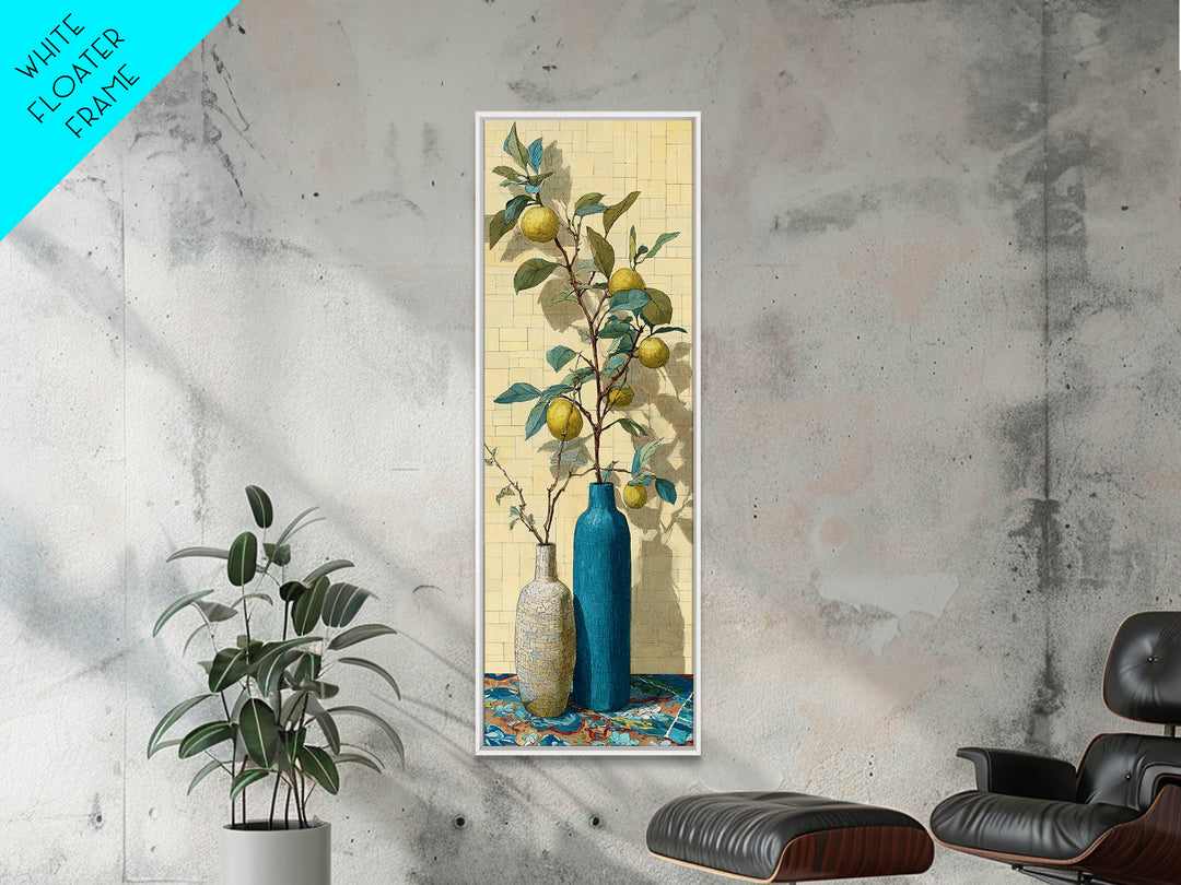 Lemon Branch in Blue Ceramic Vase Canvas Print, Italian Villa Art, Gallery Wall, Living Room Decor, Fine Art, Villa, Home Decor, IVA-1x3-14