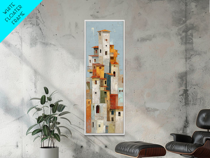 Terracotta Rooftops Against Pale Sky Canvas Print, Italian Villa Art, Living Room Art, Living Room Decor, Watercolor Art, Villa, IVA-1x3-16