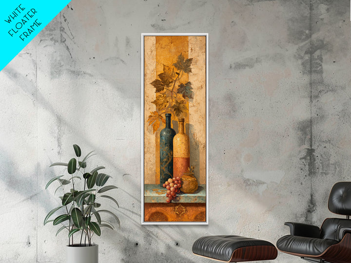 Grapevine and Wine Still Life on Linen Framed Canvas Print, Italian Villa Art, Digital Art Print, Living Room Decor, Villa, IVA-1x3-19