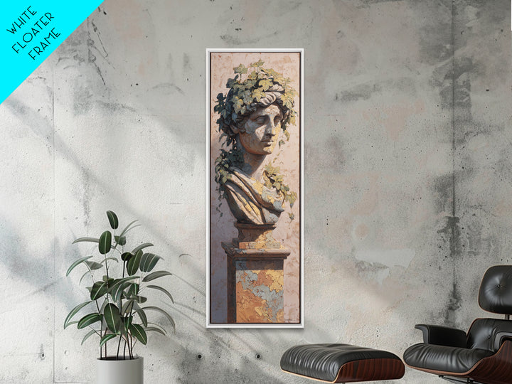 Classic Roman Statue Bust Framed Canvas Print, Italian Villa Art, Travel Poster, Living Room Decor, Villa, Fine Art Print, IVA-1x3-24