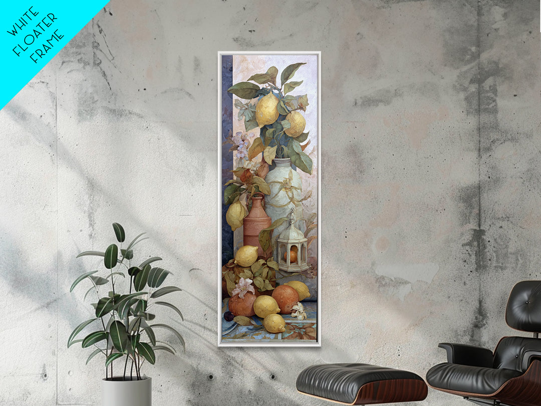Coastal Lemons and Striped Cloth Arrangement Framed Canvas Print, Italian Villa Art, Landscape Print, Living Room Decor, Villa, IVA-1x3-36