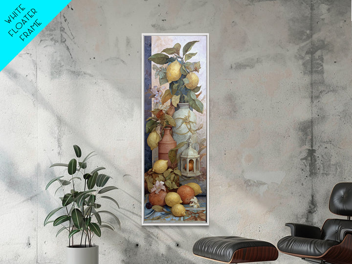 Coastal Lemons and Striped Cloth Arrangement Framed Canvas Print, Italian Villa Art, Landscape Print, Living Room Decor, Villa, IVA-1x3-36