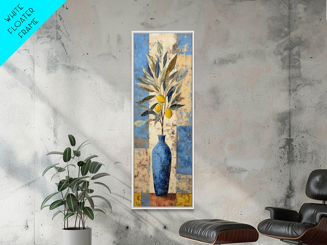 Lemon Branch in Blue Ceramic Vase Canvas Print, Italian Villa Art, Gallery Wall, Living Room Decor, Fine Art, Villa, Home Decor, IVA-1x3-38