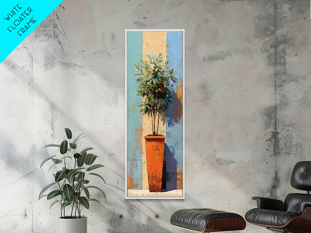 Orange Tree in a Courtyard Planter Framed Canvas Print, Italian Villa Art, Digital Download Art, Living Room Decor, Villa, IVA-1x3-50