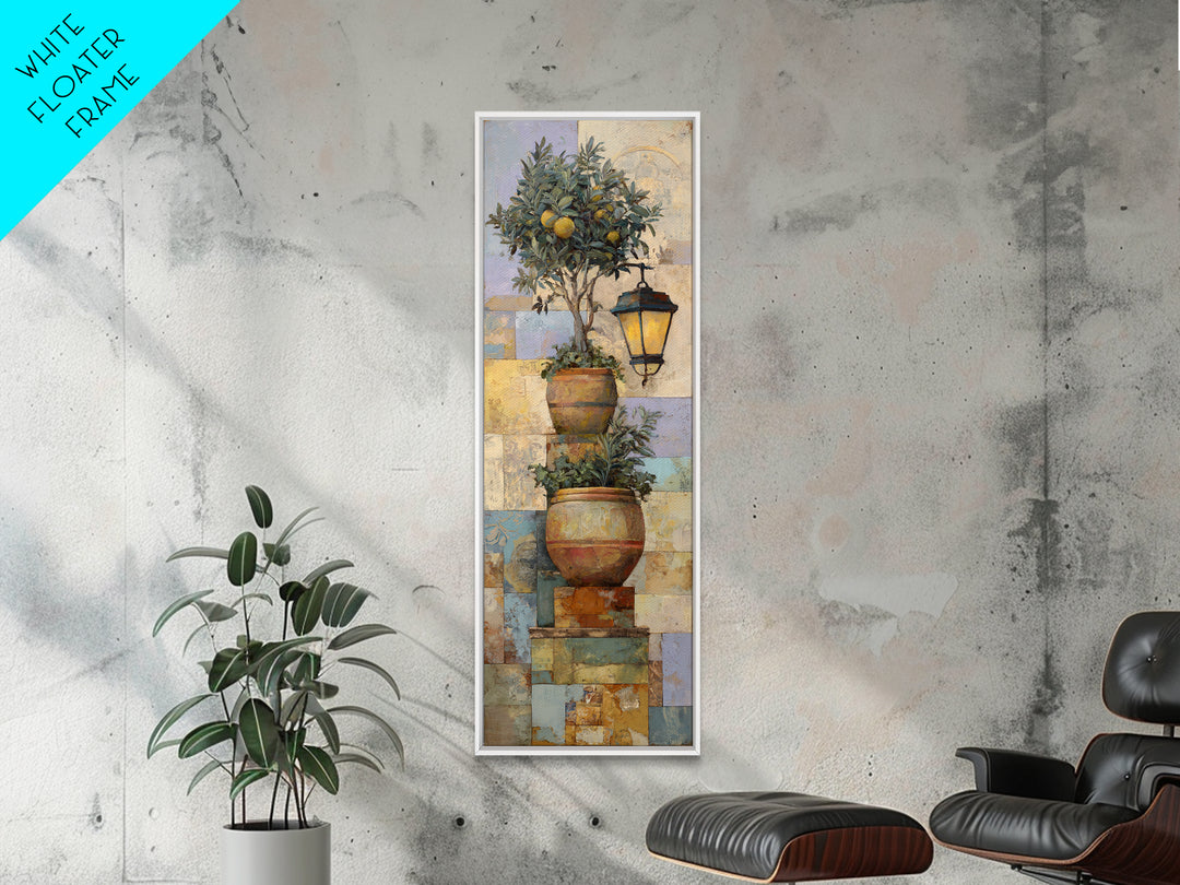 Terra Cotta Pot Framed Canvas Print, Italian Villa Art, Farmhouse Wall Art, Living Room Decor, Watercolor Art, Villa, IVA-1x3-58