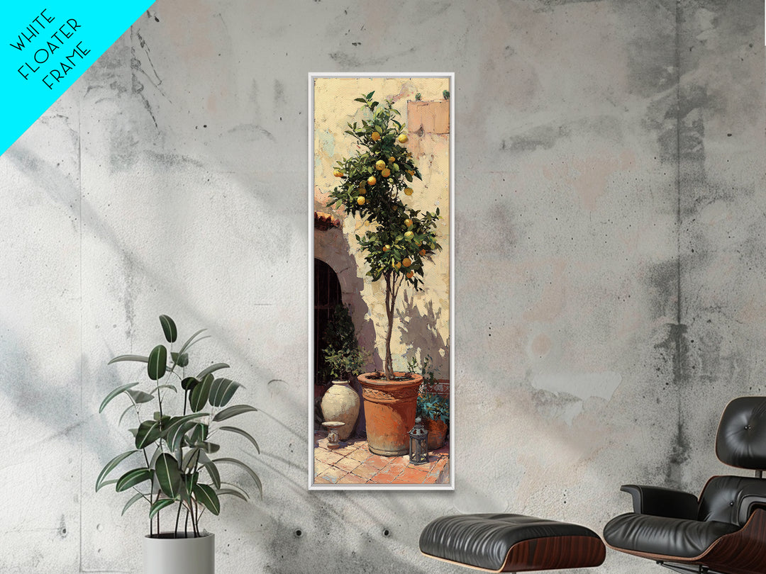 Orange Tree in a Courtyard Planter Framed Canvas Print, Italian Villa Art, Digital Download Art, Living Room Decor, Villa, IVA-1x3-74