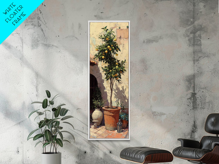 Orange Tree in a Courtyard Planter Framed Canvas Print, Italian Villa Art, Digital Download Art, Living Room Decor, Villa, IVA-1x3-74