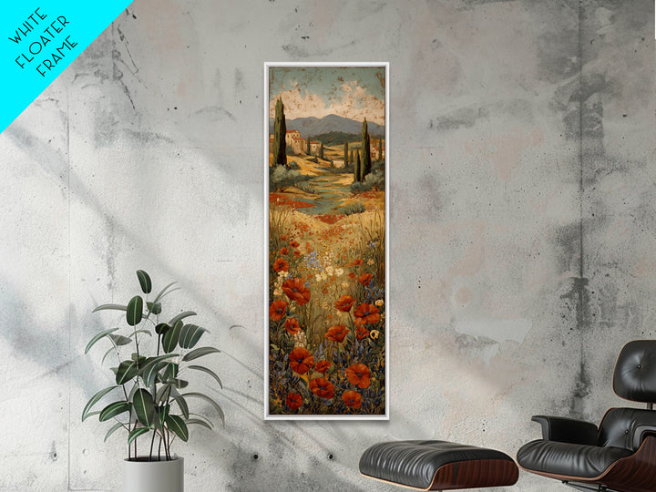 Tuscan Poppy Field Framed Canvas Print, Italian Villa Art, Printable Wall Art, Living Room Decor, Villa, Coastal Wall Art, IVA-1x3-75