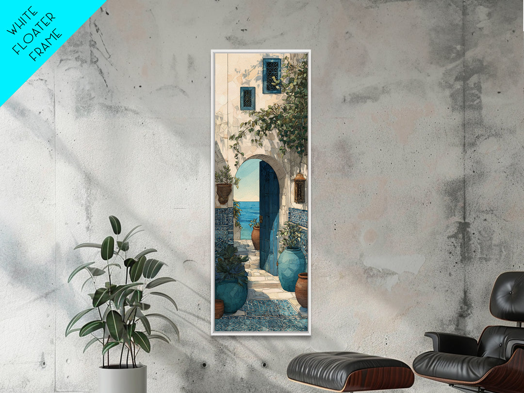 Mediterranean Arch Framing Blue Sea Framed Canvas Print, Italian Villa Art, Contemporary Art, Living Room Decor, Villa, IVA-1x3-92