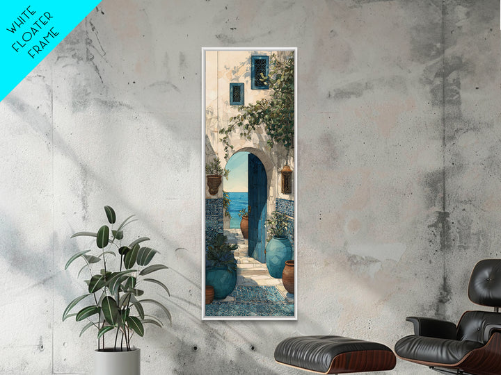 Mediterranean Arch Framing Blue Sea Framed Canvas Print, Italian Villa Art, Contemporary Art, Living Room Decor, Villa, IVA-1x3-92