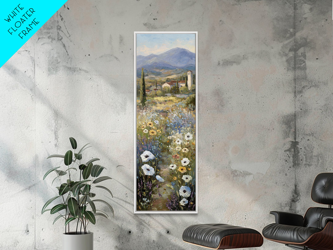 Tuscan Poppy Field Canvas Print, Italian Villa Art, Framed Wall Art, Living Room Decor, Watercolor Art, Villa, IVA-1x3-99