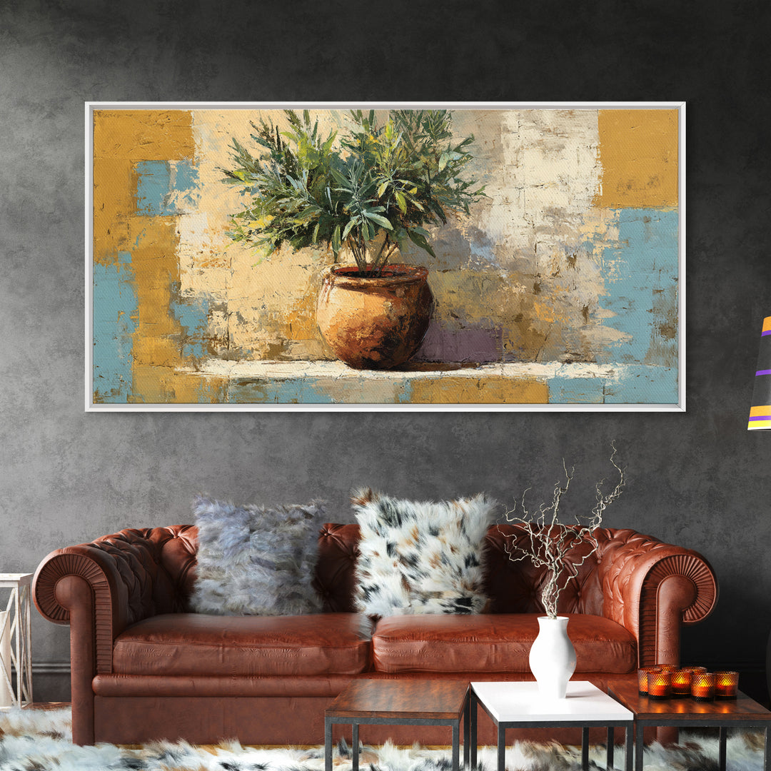 Terra Cotta Pot Framed Canvas Print, Italian Villa Art, Digital Art Print, Living Room Decor, Fine Art, Villa, Luxury Decor, IVA-2x1-18