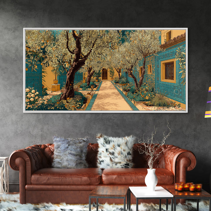 Olive Grove Path Framed Canvas Print, Italian Villa Art, Printable Wall Art, Living Room Decor, Watercolor Art, Villa, IVA-2x1-23