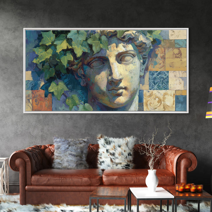 Classic Roman Statue Bust Canvas Print, Italian Villa Art, Living Room Decor, Oil Painting, Villa, Bedroom Wall Art, IVA-2x1-32