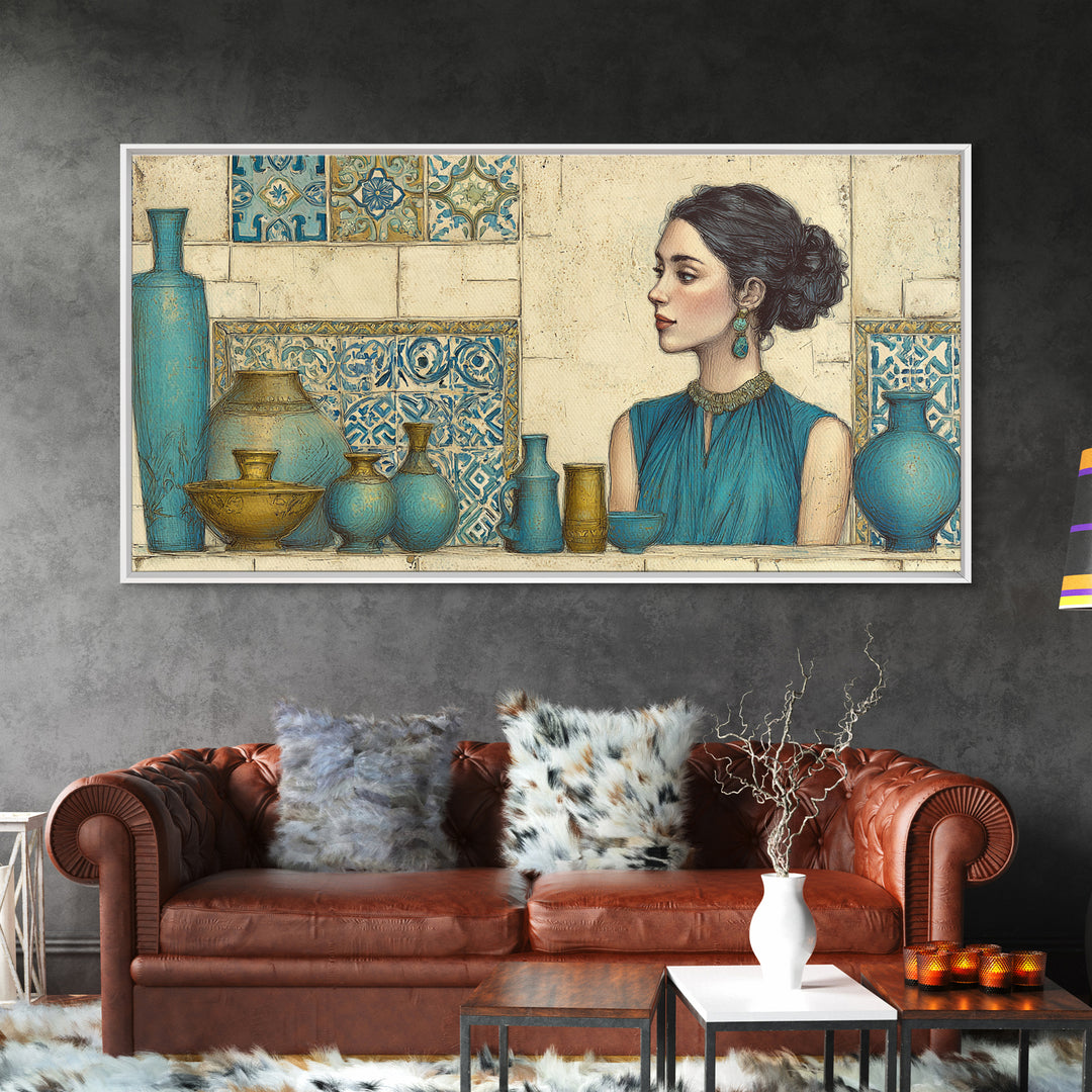 Renaissance Inspired Portrait with Modern Softness Canvas Print, Italian Villa Art, Landscape Print, Living Room Decor, Villa, IVA-2x1-38