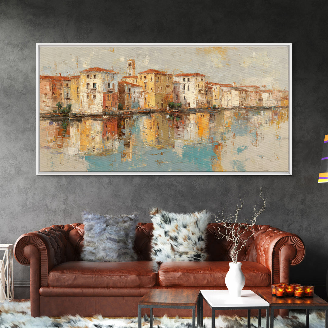 Venetian Canal Reflection Without City Crowd Canvas Print, Italian Villa Art, Contemporary Art, Living Room Decor, Villa, IVA-2x1-40
