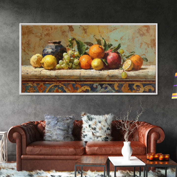 Marble Fruit Still Life Framed Canvas Print, Italian Villa Art, Contemporary Art, Living Room Decor, Fine Art, Villa, IVA-2x1-43