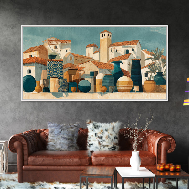 Terracotta Rooftops Against Pale Sky Canvas Print, Italian Villa Art, Wall Art Prints, Living Room Decor, Fine Art, Villa, IVA-2x1-48