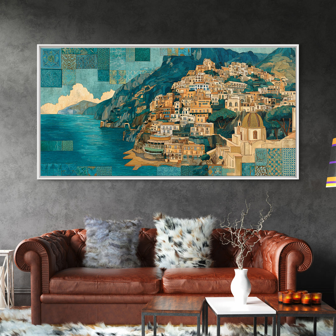 Amalfi Coast Cliffs Canvas Print, Italian Villa Art, Fine Art Print, Living Room Decor, Fine Art, Villa, Original Painting, IVA-2x1-57