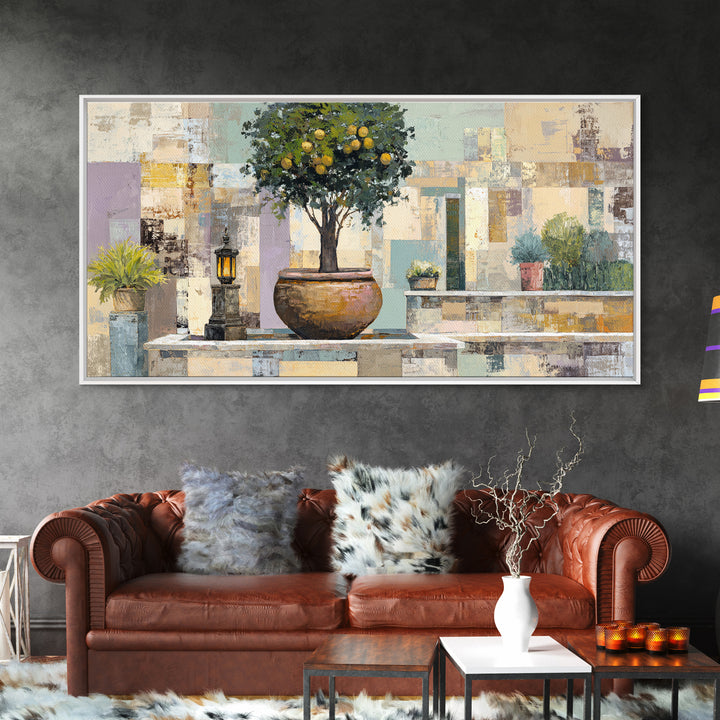 Orange Tree in a Courtyard Planter Canvas Print, Italian Villa Art, Statement Artwork, Living Room Decor, Fine Art, Villa, IVA-2x1-58