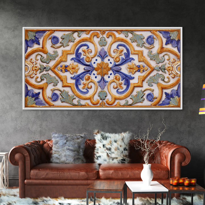 Italian Tile Pattern Canvas Print, Italian Villa Art, Statement Artwork, Living Room Decor, Fine Art, Villa, Oil Painting, IVA-2x1-61