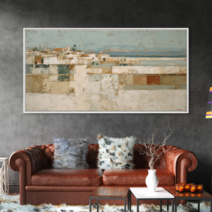 Terracotta Rooftops Against Pale Sky Framed Canvas Print, Italian Villa Art, Printable Art, Living Room Decor, Fine Art, Villa, IVA-2x1-72