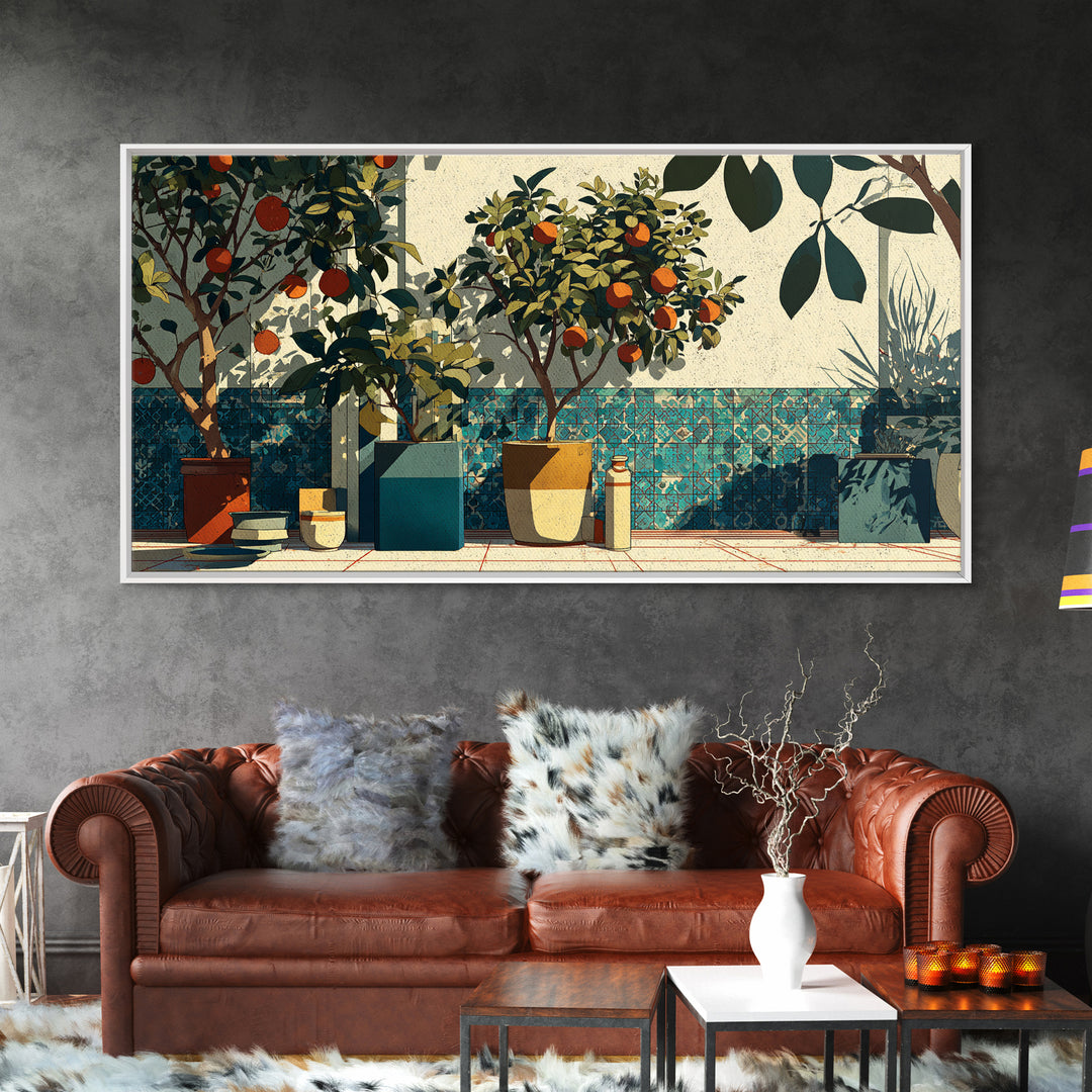 Orange Tree in a Courtyard Planter Canvas Print, Italian Villa Art, Statement Artwork, Living Room Decor, Fine Art, Villa, IVA-2x1-82